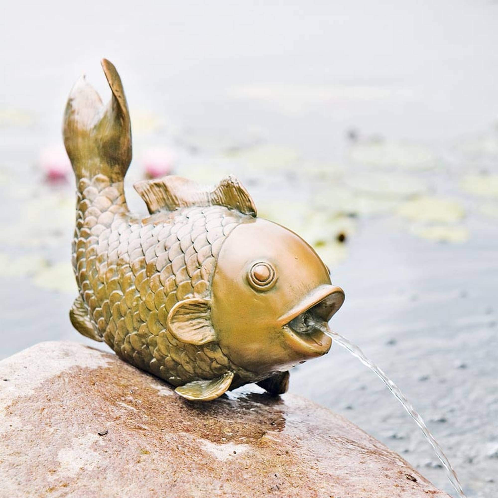 heissner-teichfigur-fisch-43-cm-bronze-wasserspeier-aus-polyresin image 2