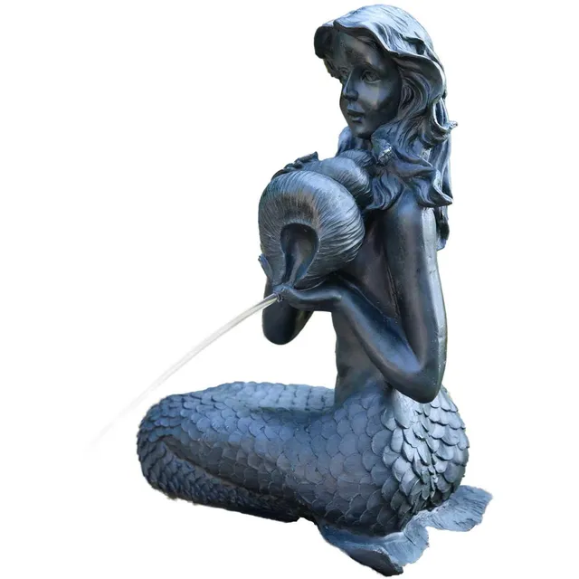 heissner-teichfigur-meerjungfrau-mit-amphore-39x26x54-cm-wasserspeier-altbronze image 1
