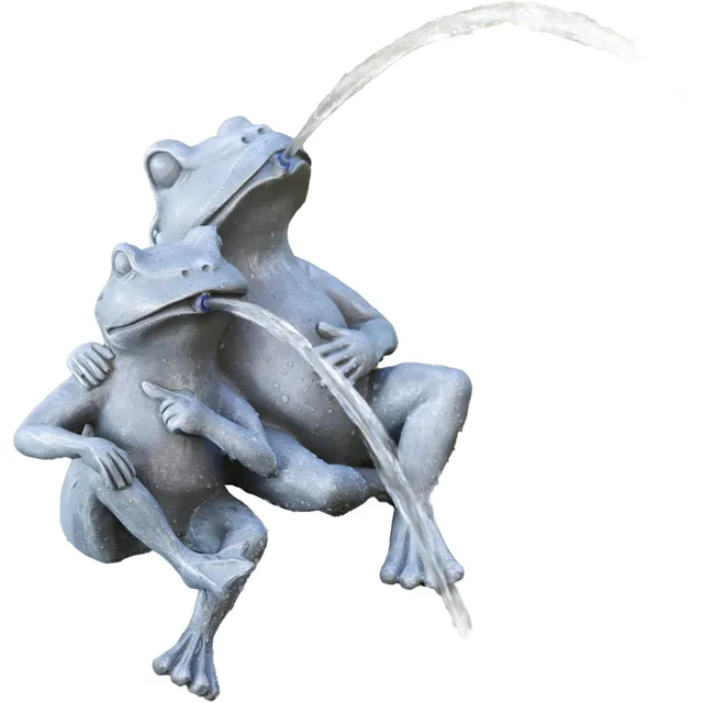 heissner-teichfigur-frosch-paar-28-x-18-x-30-cm-polyresin-steingrau-mit-schlauch image 1